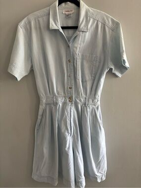 Talbots Vintage Chambray light blue denim short sleeve romper button front Sz 12